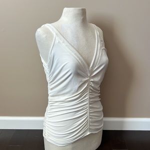 Garfield & Marks cream rouched flattering V front/back tank sz M